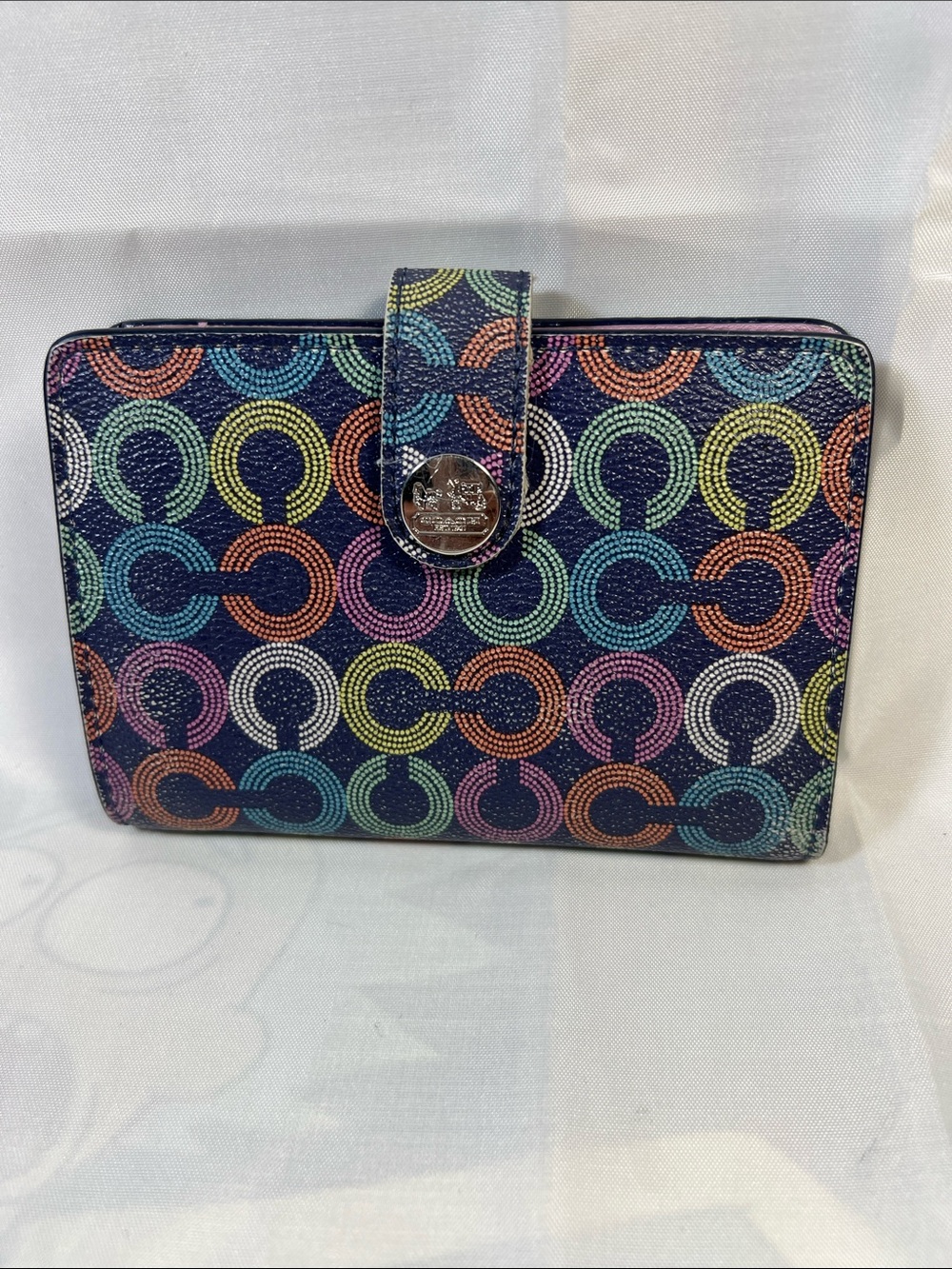 Coach Multicolor Circle Print Snap Wallet - Navy Base